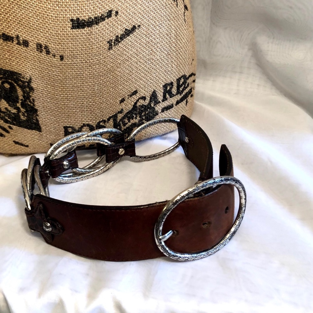 Brighton silver link and leather belt